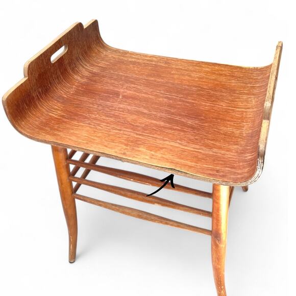 Bent Wood Stool Bench Accent Tray Ottoman Table Birdseye Maple Vanity Bench MCM - Picture 6 of 8